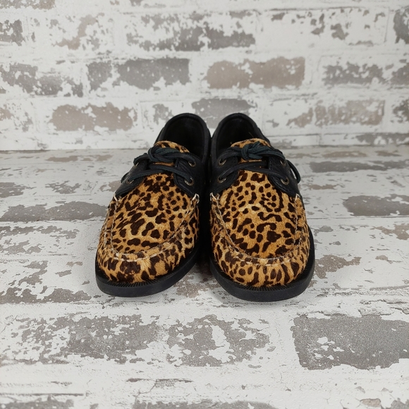 Sperry Top-Sider Women's Cheetah Print Boat Shoe Tan Multi Leather Loafers V243 - Picture 5 of 12